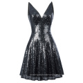 Kate Kasin Shinning Sequins Sleeveless V-Neck U-Back Evening Party Cocktail Dress KK001075-1